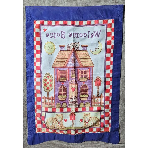 Welcome Home Garden Flag 29x42" Cats & House Design Kitschy 90s Style - Picture 4 of 6